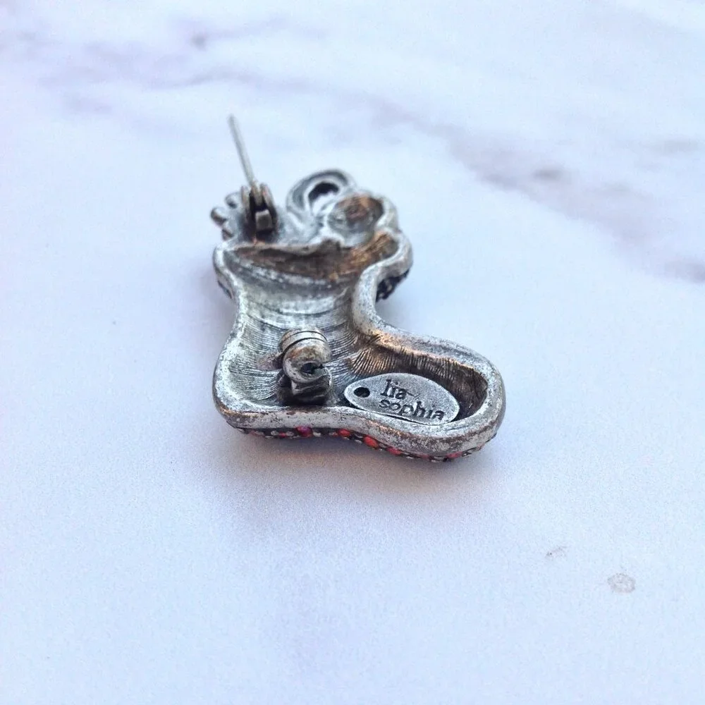 Lia Sophia Pave Crystal CHRISTMAS BROOCH Stocking w Candy + Gifts
